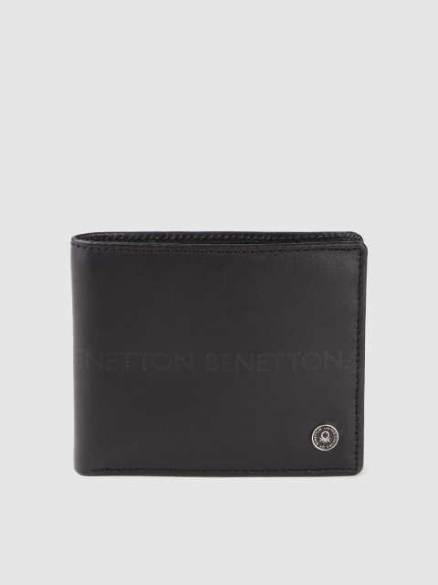 

United Colors of Benetton Men Black Brand Logo Print Leather Two Fold Wallet
