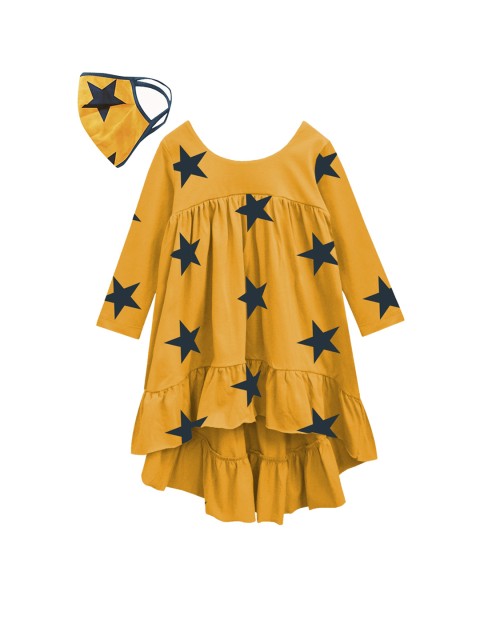 

A T U N Mustard Yellow Floral A-Line Dress