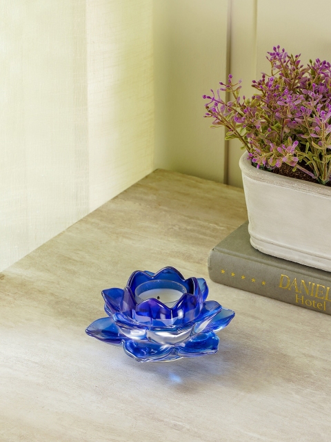 

Pure Home and Living Set Of 4 Blue Glass Lotus Tea Light Holder