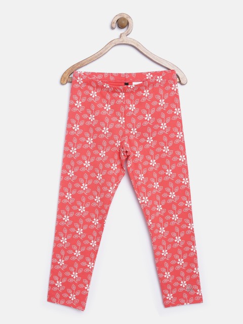 

United Colors of Benetton Girls Pink & White Floral Print Leggings