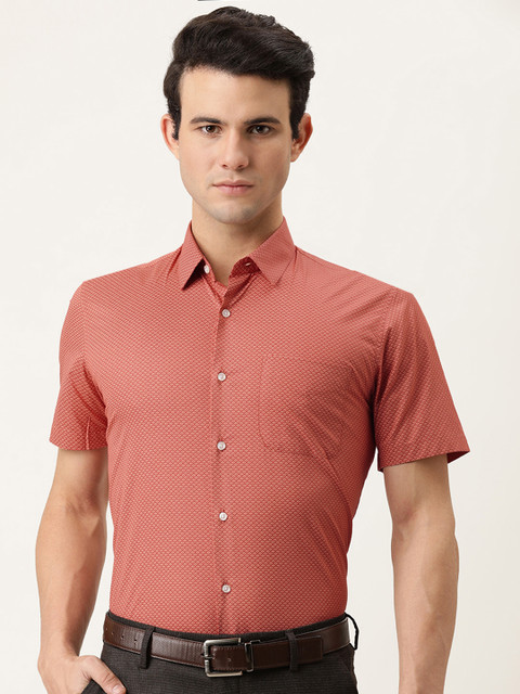 

Peter England Men Rust Slim Fit Pure Cotton Printed Formal Shirt