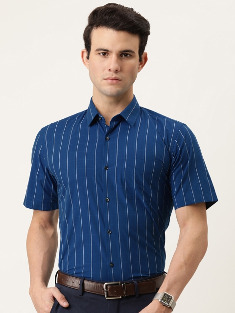 

Peter England Men Navy Blue Opaque Striped Formal Shirt