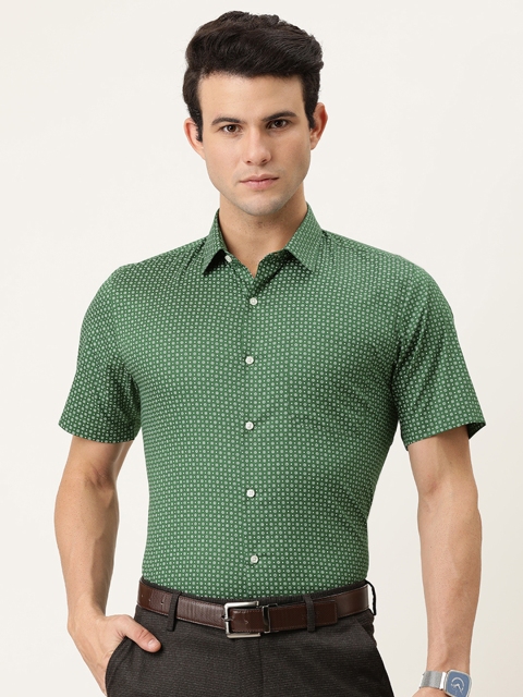 

Peter England Men Green Slim Fit Opaque Printed Formal Shirt
