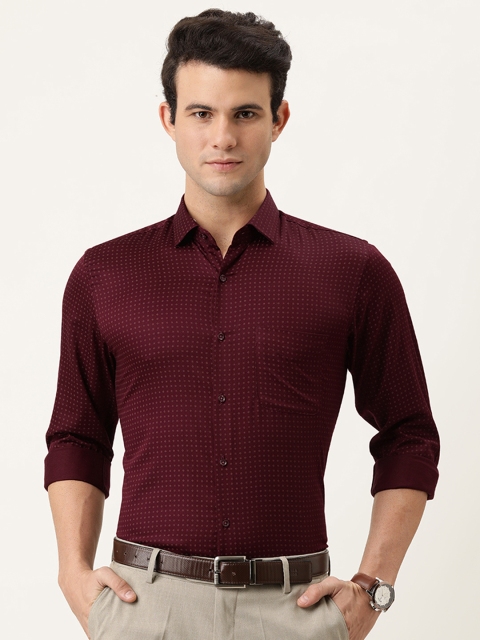 

Peter England Men Maroon Slim Fit Geometric Printed Cotton Formal Shirt