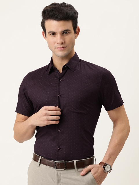 

Peter England Men Burgundy Polka Dot Printed Cotton Formal Shirt