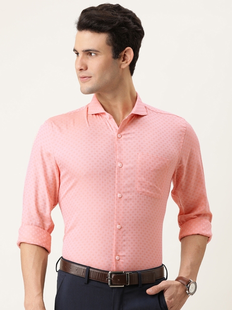 

Peter England Men Peach-ColouredPure Cotton Slim Fit Opaque Printed Formal Shirt