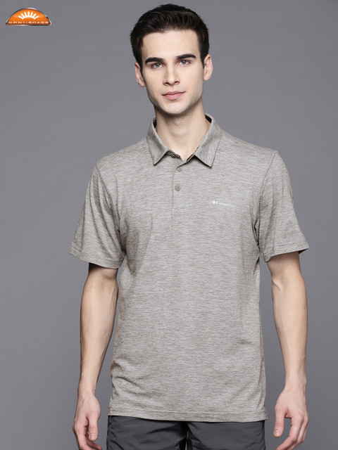 

Columbia Men Grey Self-Design Tech Trail Polo Collar T-shirt