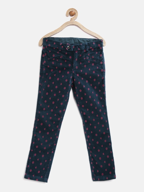 

United Colors of Benetton Girls Teal Blue Printed Flat-Front Trousers