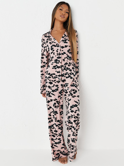

Missguided Women Pink & Black Printed Night suit