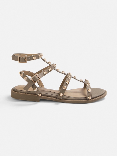 

Missguided Women Taupe Embellished Open Toe Flats
