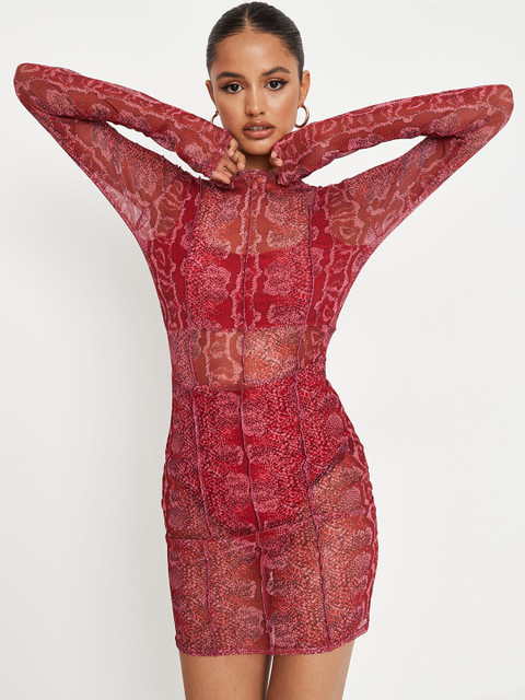 

Missguided Red Snakeskin Print Bodycon Sheer Mini Dress