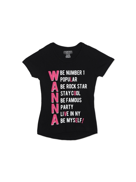 

Cherokee Girls Black Typography Printed T-shirt