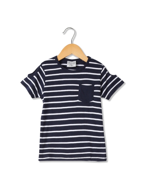 

Cherokee Girls Blue Striped Drop-Shoulder Sleeves Pockets T-shirt