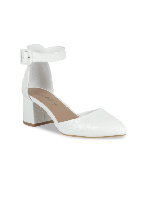 

London Rag White Textured Party Block Heel Pumps with Buckles