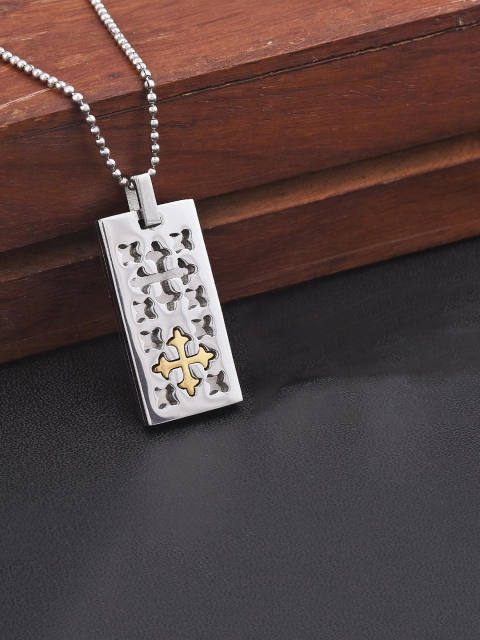 

Tistabene Men Cross Design Dog Tags With Studs, Silver