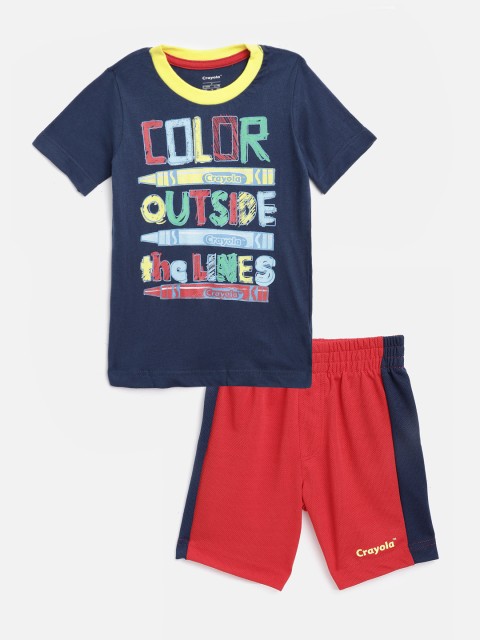

Crayola Boys Navy Blue Printed T-shirt with Red Shorts