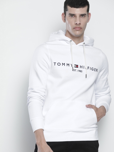 

Tommy Hilfiger Men White & Black Embroidered Hooded Sweatshirt