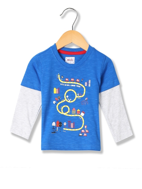 

Donuts Boys Blue Typography Printed Applique T-shirt