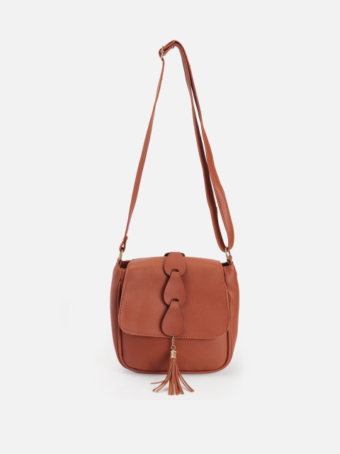 

ATHLISIS Tan Textured PU Oversized Structured Hobo Bag with Tasselled