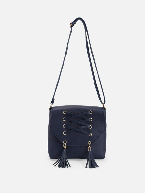 

ATHLISIS Navy Blue PU Shopper Sling Bag with Tasselled