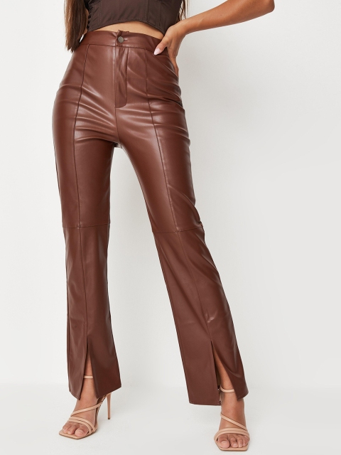 

Missguided Women Brown Solid PU High-Rise Trousers