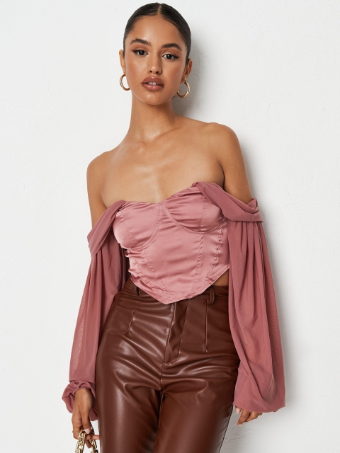 

Missguided Rose Gold-Coloured Off-Shoulder Fitted Top