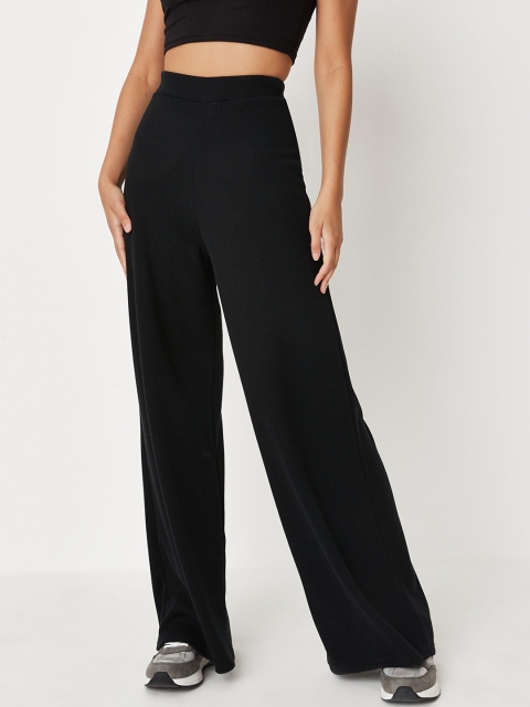 

Missguided Women Black Solid High-Rise Parallel Trousers