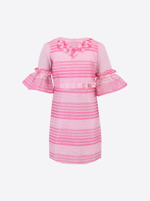 

CUTECUMBER Pink Striped Georgette A-Line Dress