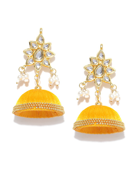 

Firoza Gold-Toned and Yellow Handcrafted Jhumka Earrings
