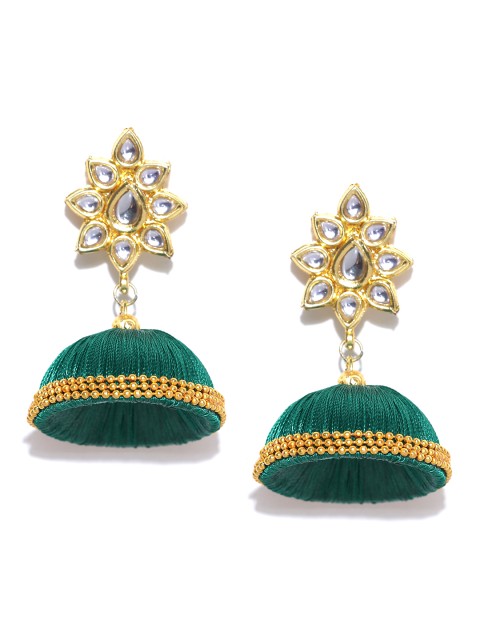 

Firoza Gold-Toned & Green Handcrafted Stone-Studded Jhumka Earrings