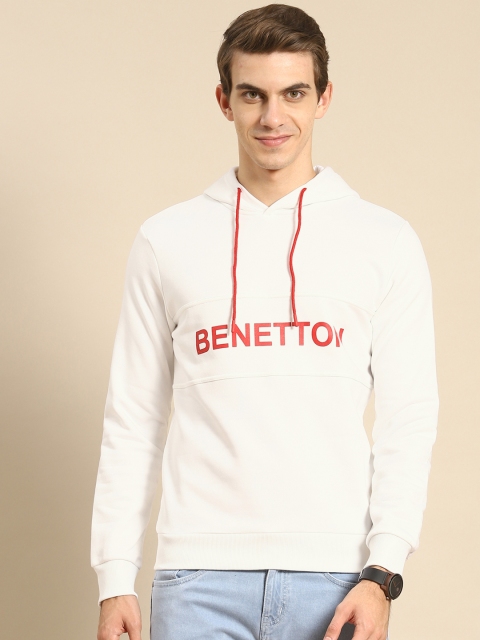 

United Colors of Benetton Men White & Red Printed Hooded Sweatshirt