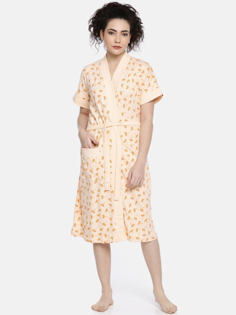

GOLDSTROMS Women Peach & Yellow Printed Bath Robe