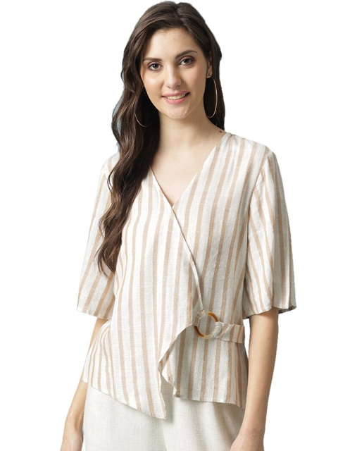 

Gipsy Beige Striped Wrap Top