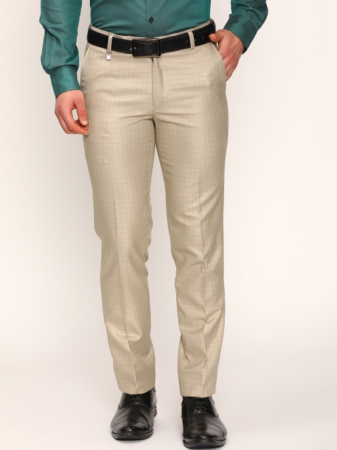 

V2 Value & Variety Men Beige Checked Formal Cotton Trousers