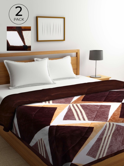 

KLOTTHE Set of 2 Geometric Heavy Winter Double Bed Quilts, Brown