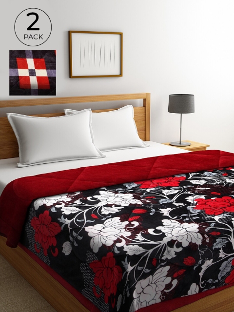 

KLOTTHE Black & White Set of 2 Floral Heavy Winter Double Bed Quilt