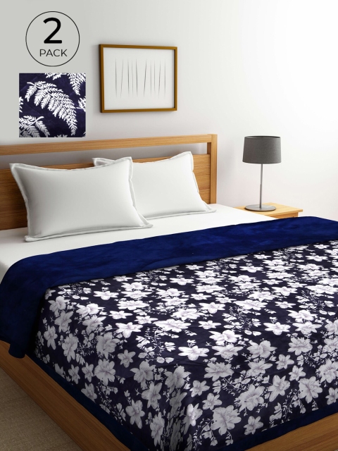 

KLOTTHE Set of 2 Blue & White 800 GSM Floral Heavy Winter Double Bed Quilt