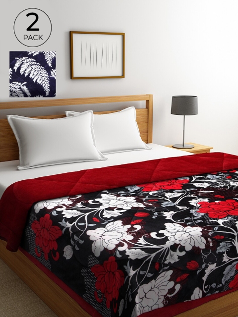 

KLOTTHE Set Of 2 Multicolor Floral Heavy Winter 800 GSM Fur Double Bed Quilt, Multi