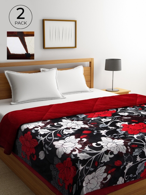 

KLOTTHE Black & Brown Set of 2 Floral Heavy Winter Double Bed Quilt
