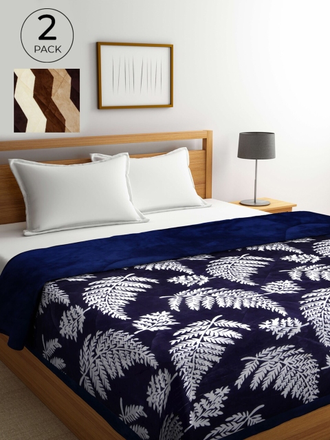 

KLOTTHE Set of 2 Blue & White Floral 800 GSM Heavy Winter Double Bed Quilt