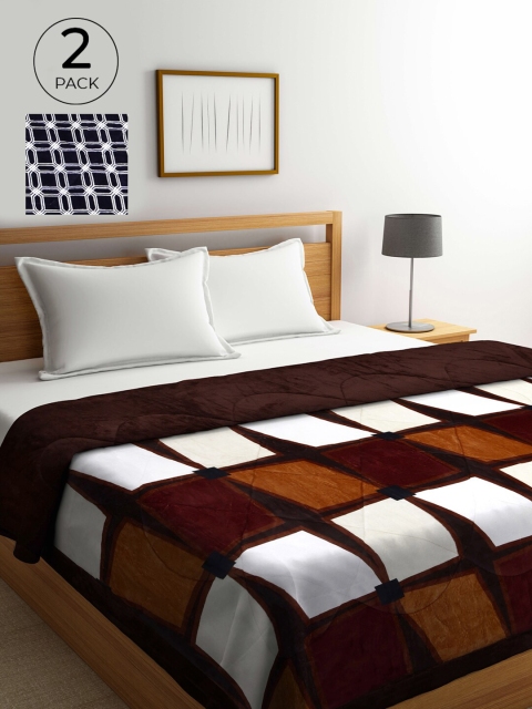 

KLOTTHE Blue & Brown Set of 2 Geometric Heavy Winter Double Bed Quilt