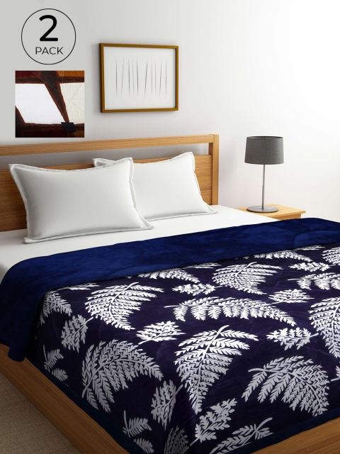 

KLOTTHE Blue & Brown Set of 2 Floral Heavy Winter Double Bed Quilt