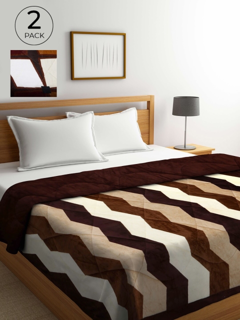 

KLOTTHE Brown & White Set of 2 Heavy Winter Double Bed Quilt