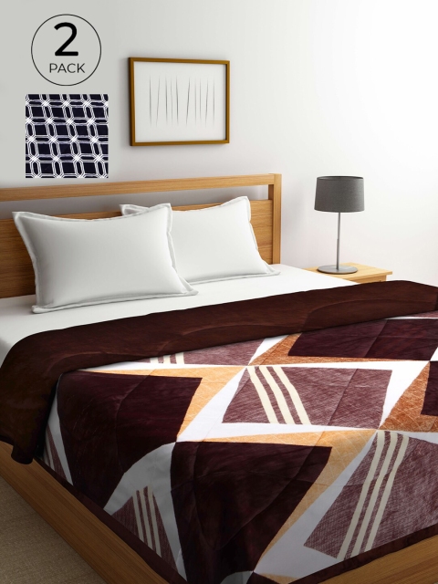 

KLOTTHE Blue & Brown Set of 2 Geometric Heavy Winter Double Bed Quilt