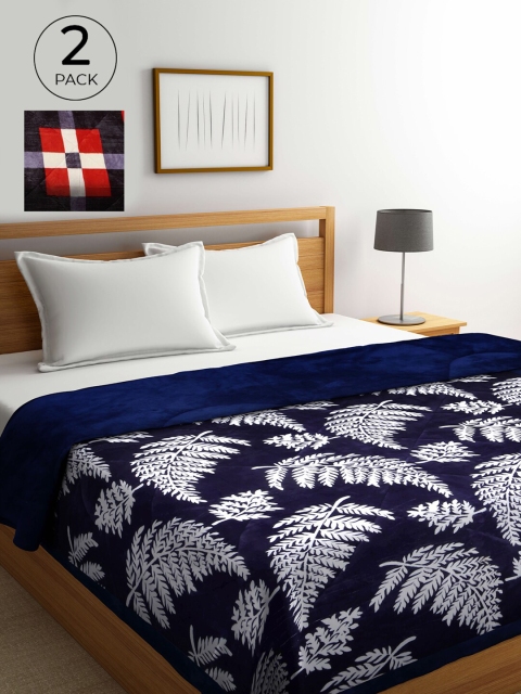 

KLOTTHE Set Of 2 Multicoloured Floral Fur Heavy Winter Double Bed Quilt, Multi