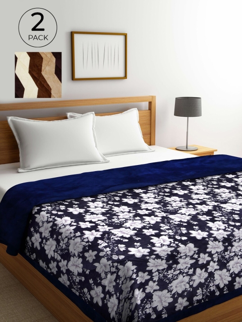 

KLOTTHE Blue & White Set of 2 Floral Heavy Winter Double Bed Quilt