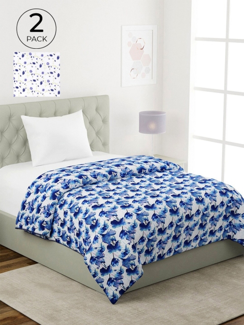 

KLOTTHE Blue & White Set of 2 Floral AC Room 233 GSM Single Bed Dohar