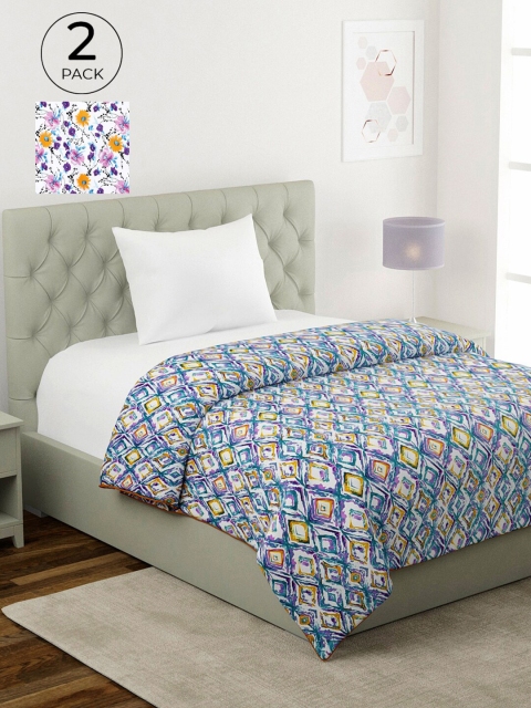 

KLOTTHE Set of 2 Purple & Blue Geometric AC Room 233 GSM Single Bed Dohar