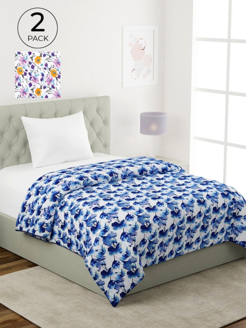 

KLOTTHE Set Of 2 Blue & Purple Floral AC Room 233 GSM Single Bed Dohar