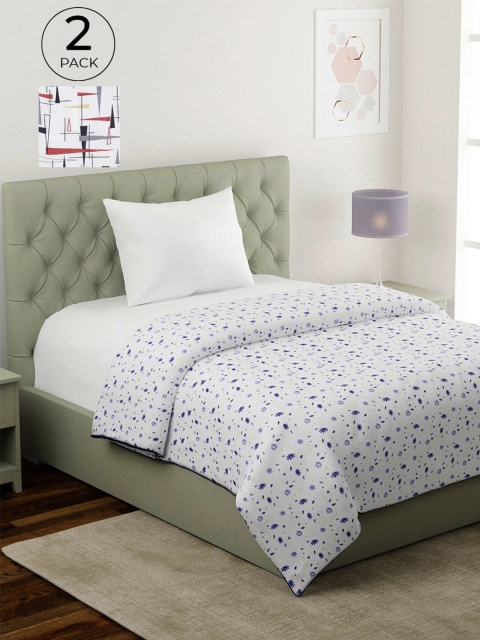 

KLOTTHE White & Blue Set of 2 Floral AC Room 233 GSM Single Bed Dohar